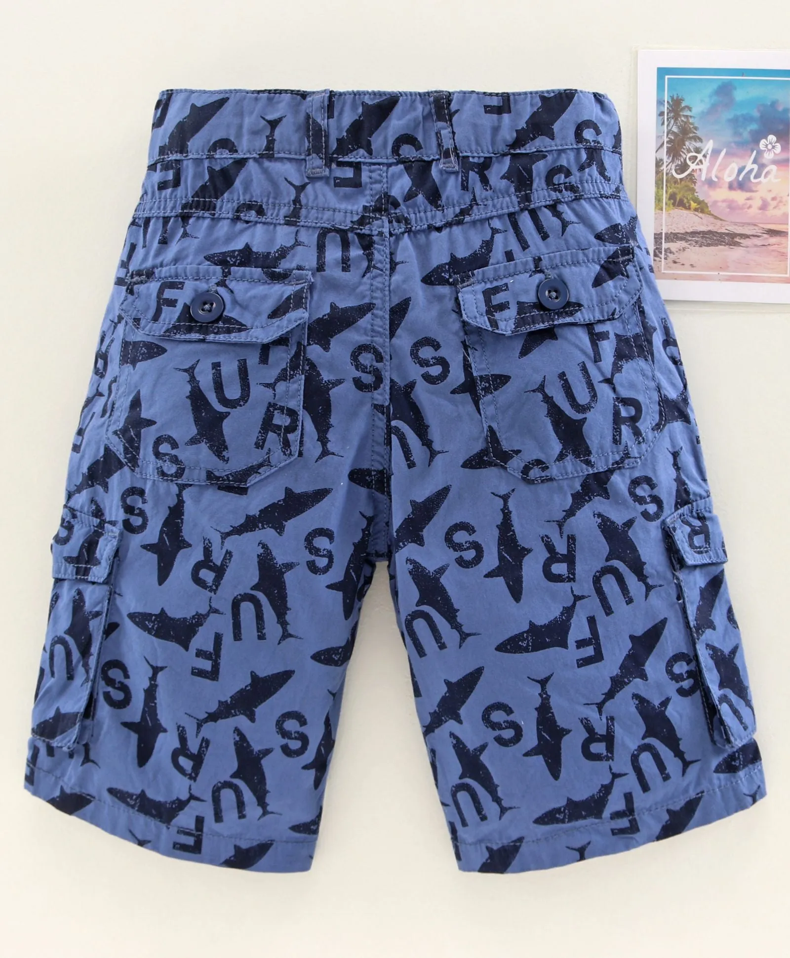 Boys Printed Poplin Knee Length Cargo Shorts