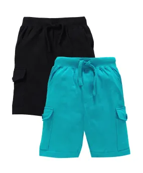 Boys Solid Knee Length Knit Cargo Shorts - Pack Of 2