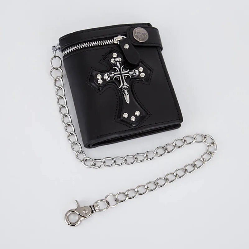 Budded Cross PU Leather Skull Wallet