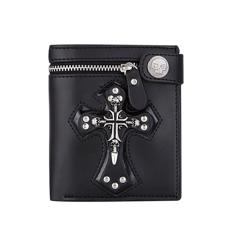 Budded Cross PU Leather Skull Wallet