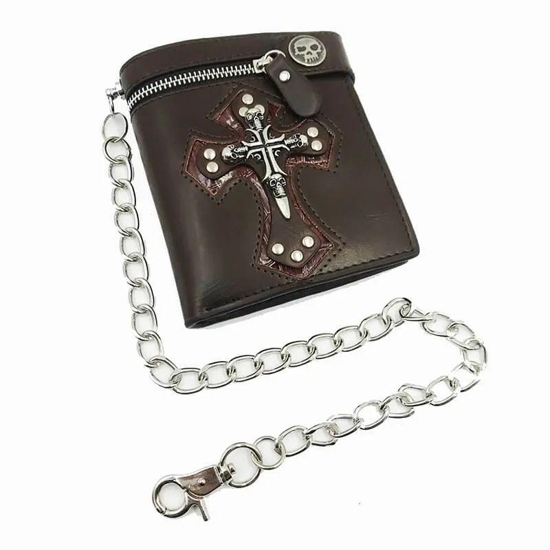 Budded Cross PU Leather Skull Wallet