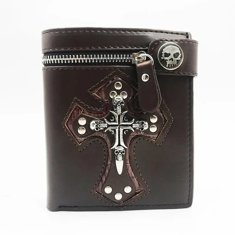 Budded Cross PU Leather Skull Wallet