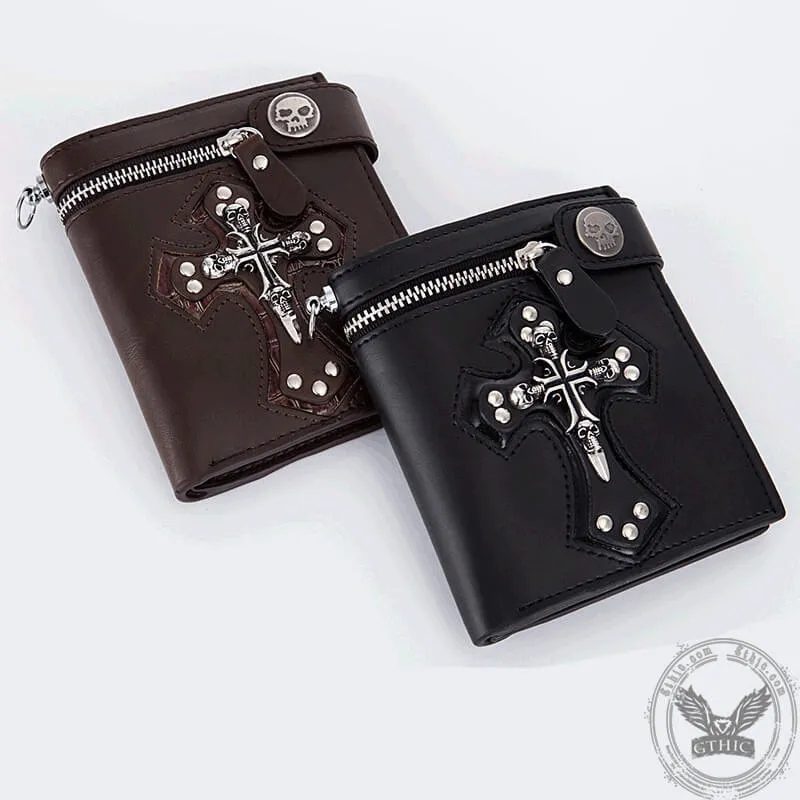 Budded Cross PU Leather Skull Wallet