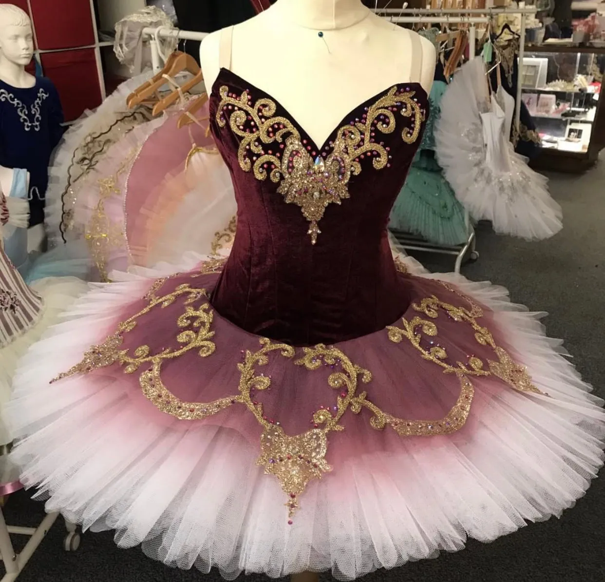 Burgundy and gold Raymonda tutu - Hire only