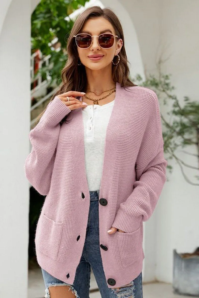 BUTTON CLOSURE KNIT CARDIGAN WITH POCKETS