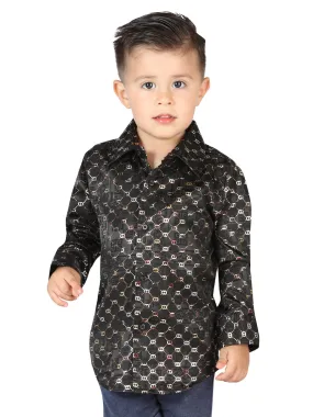 Camisa Casual Manga Larga Estampada Negro/Plata para Niños 'El Señor de los Cielos' - ID: 44567