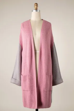 COLOR BLOCK LONG BODY KNIT CARDIGAN 1 PACK