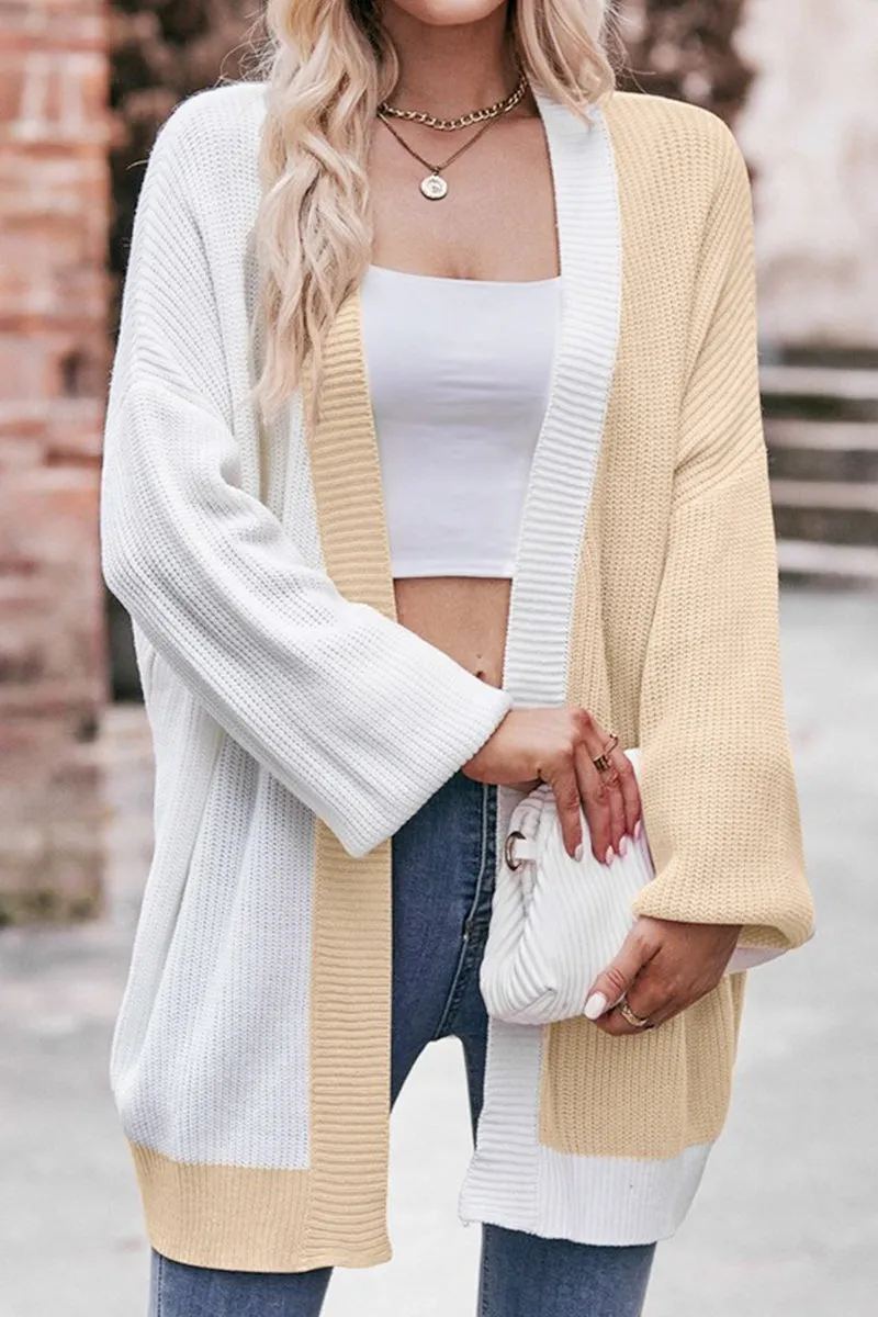 COLOR BLOCK OPEN FRONT CARDIGAN