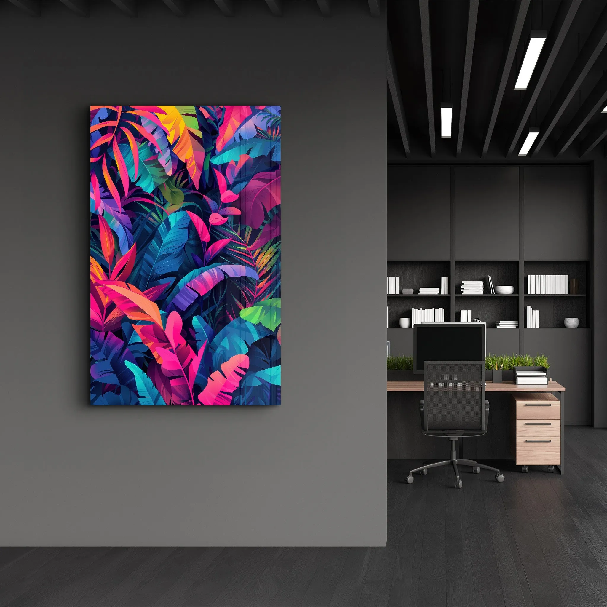 Colorful Tropical Leaves - Glass Wall Art