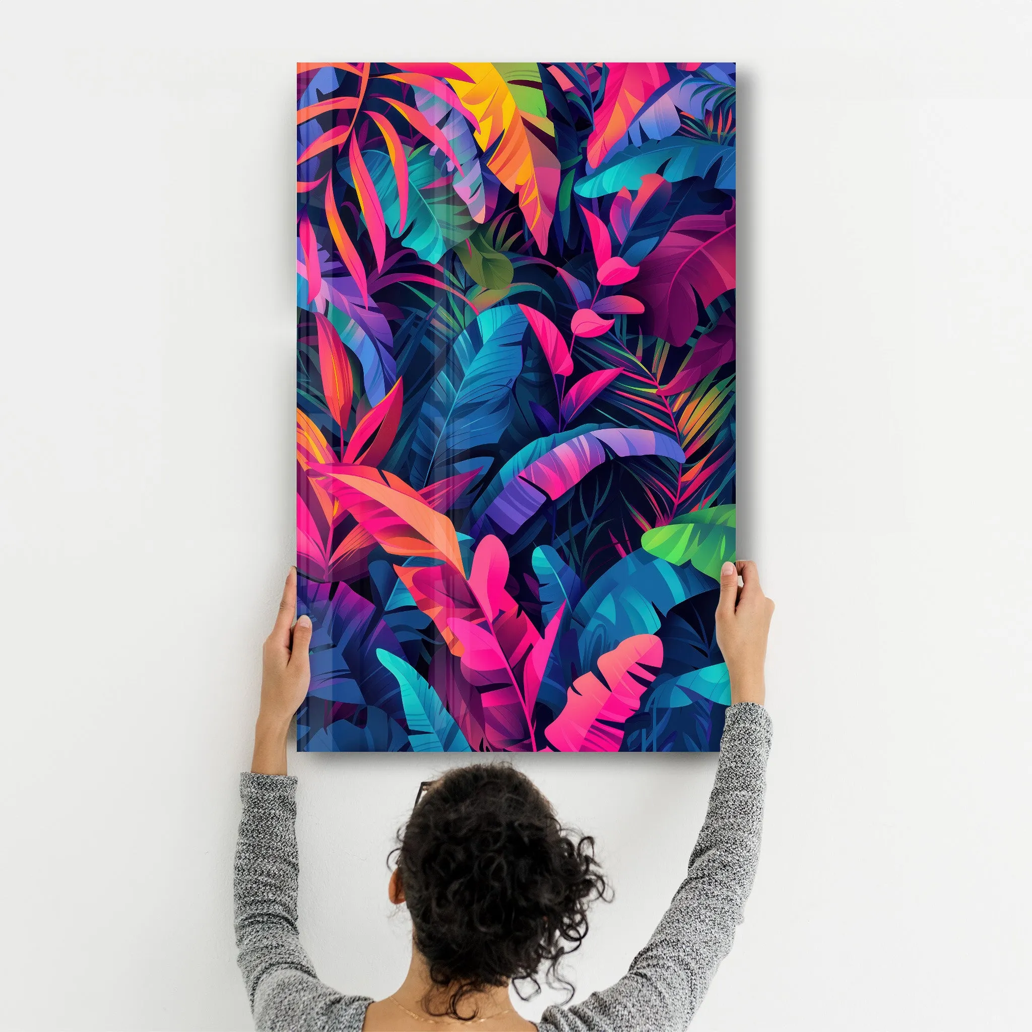 Colorful Tropical Leaves - Glass Wall Art