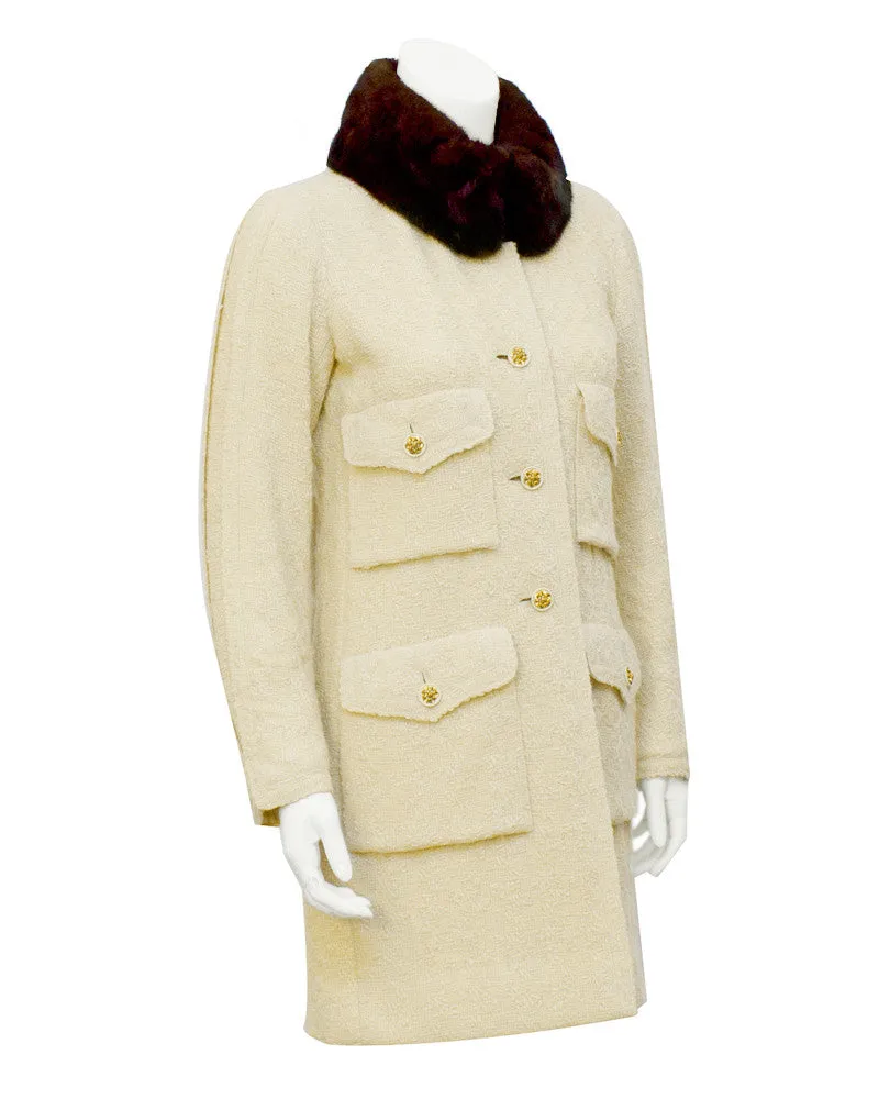 Cream Couture Boucle Coat with Mink Collar