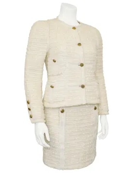 Cream Haute Couture Boucle and Tweed Skirt Suit