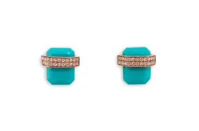 Earrings 14kt Gold Reconstructed Turquoise Studs with Diamonds