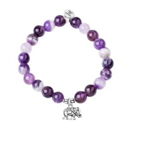 Elephant | Stone Beaded Charm Bracelet | Amethyst