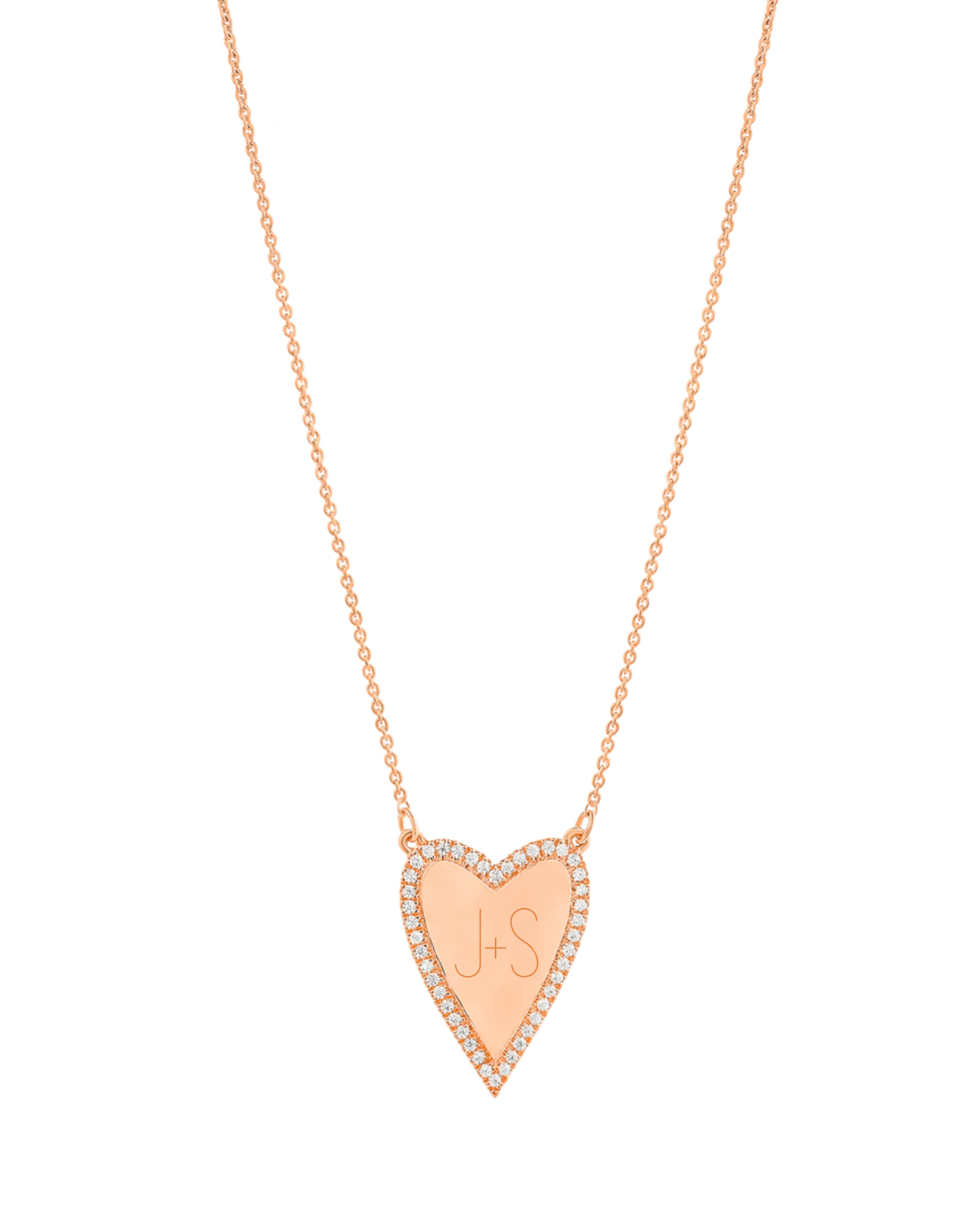 Engravable Outlined Heart Diamond Necklace - 18K Rose Vermeil