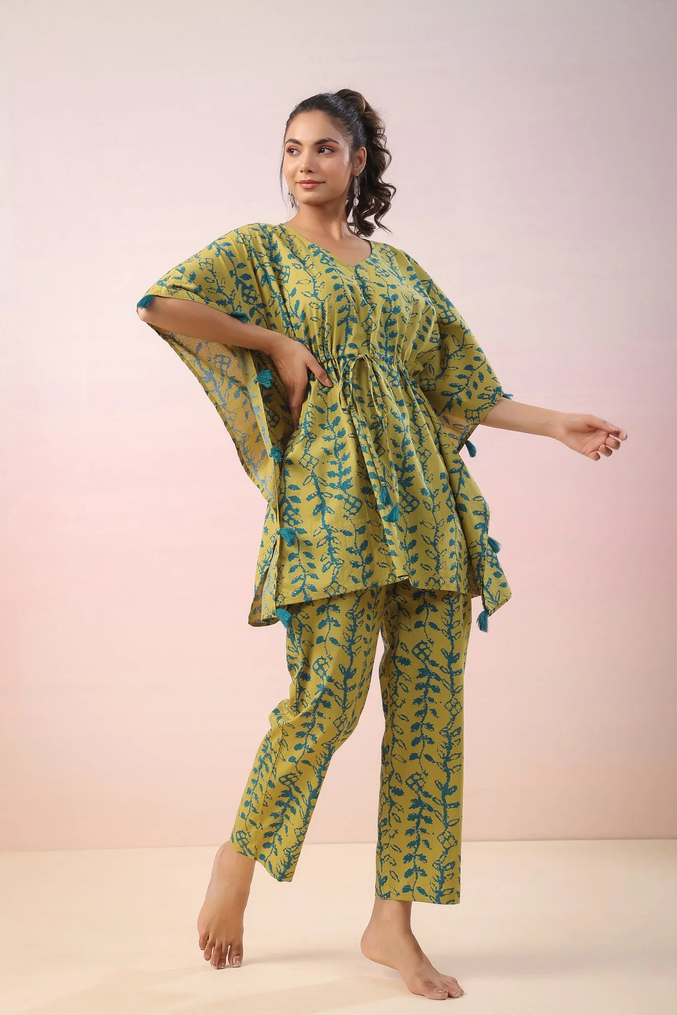 Flowing Leaves Kaftan Co-ord Set