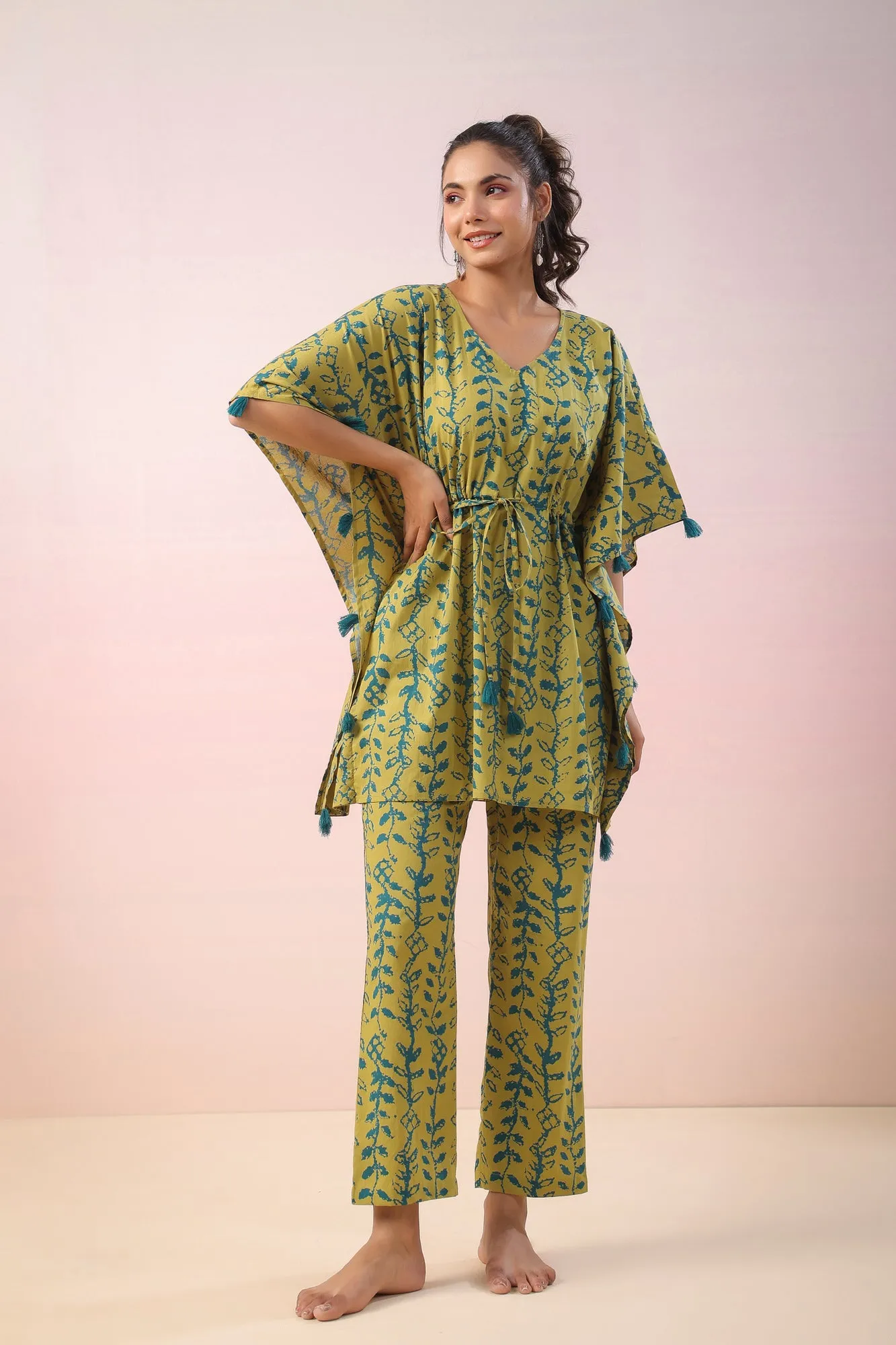 Flowing Leaves Kaftan Co-ord Set