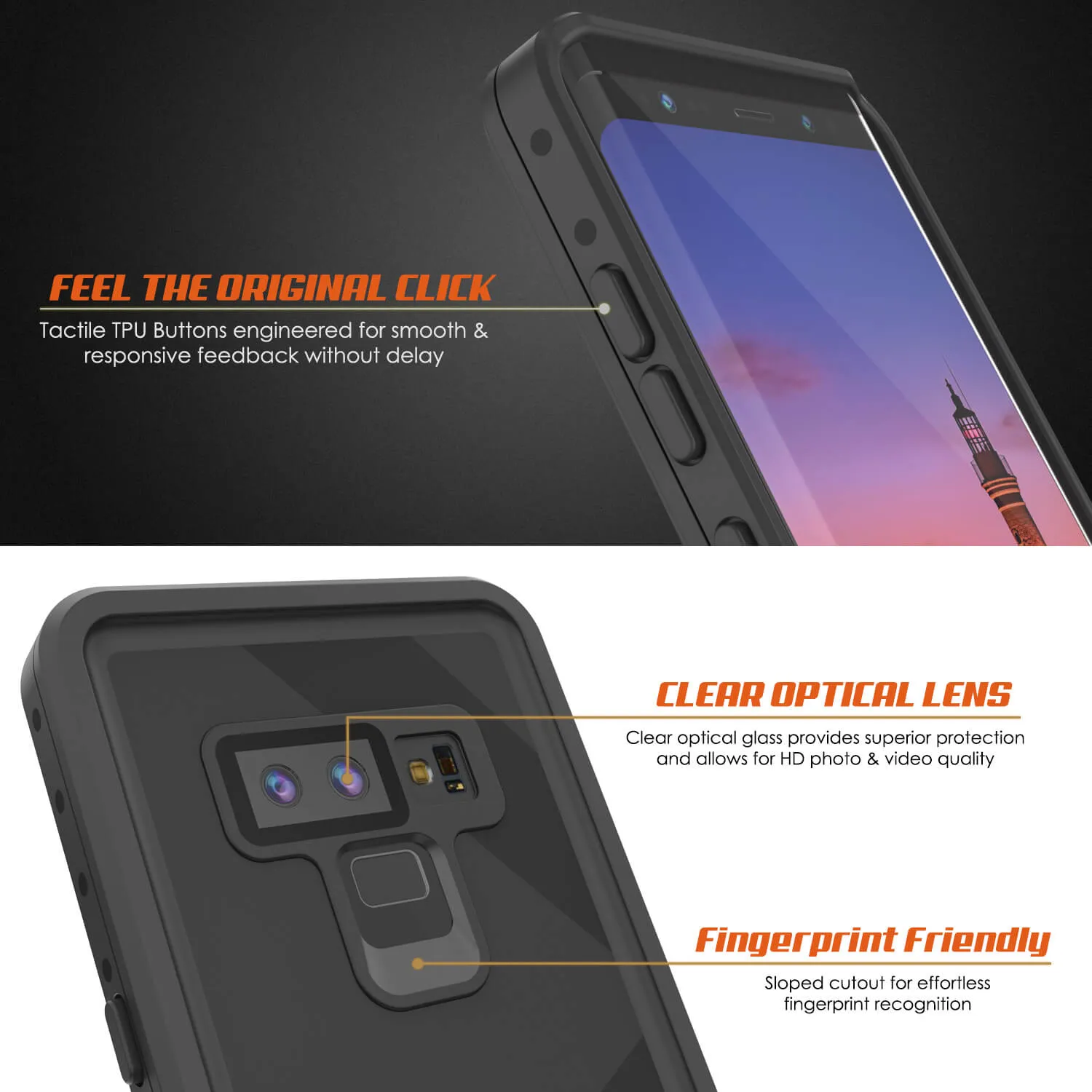 Galaxy Note 9 Waterproof Case, Punkcase Studstar Black Thin Armor Cover