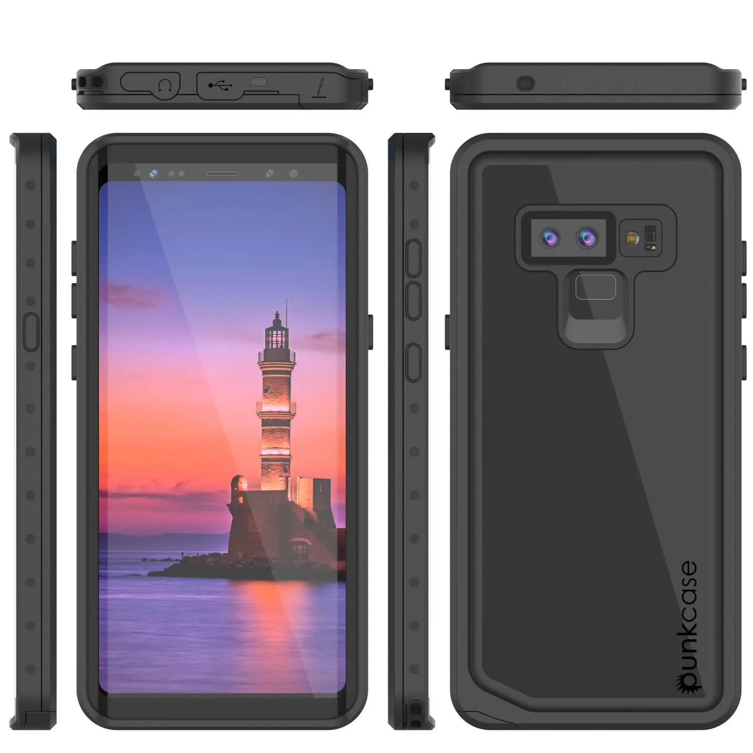 Galaxy Note 9 Waterproof Case, Punkcase Studstar Black Thin Armor Cover