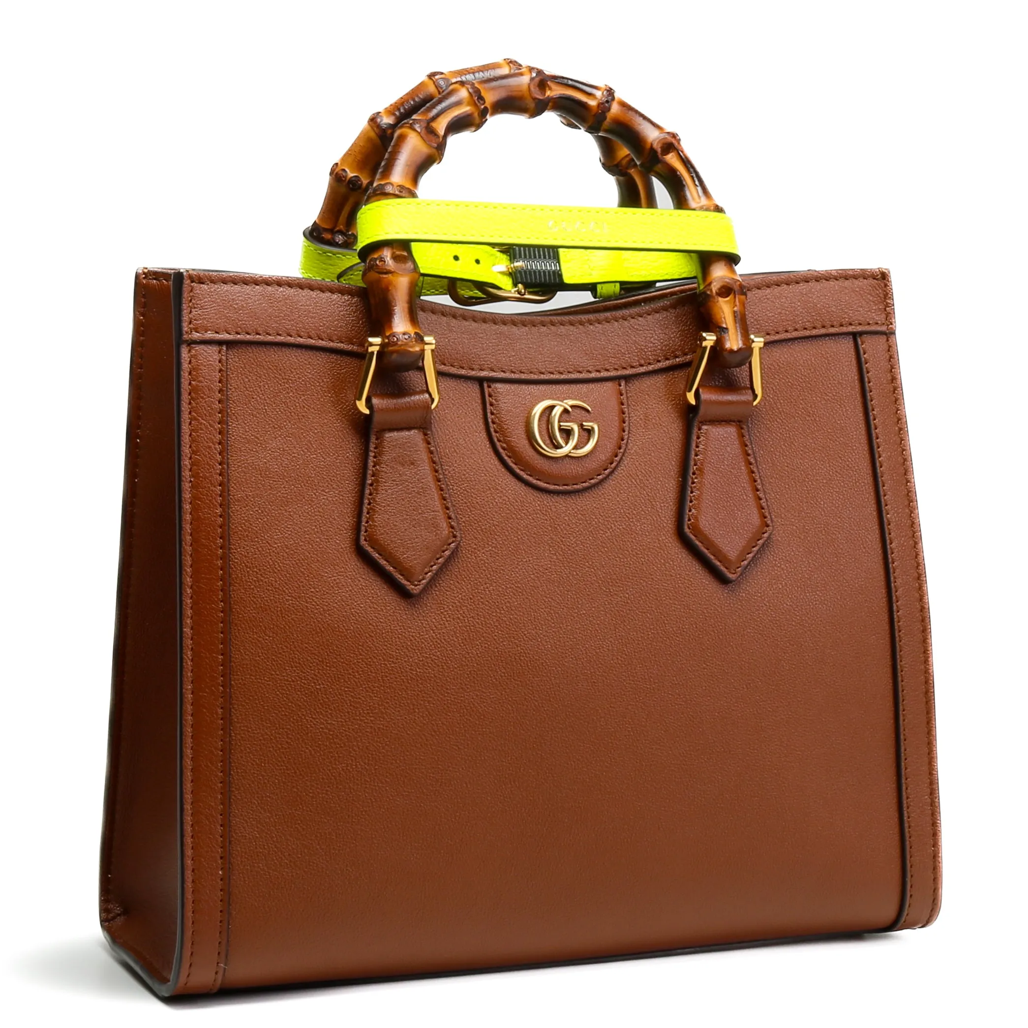 GUCCI Leather Diana Small Tote - Brown