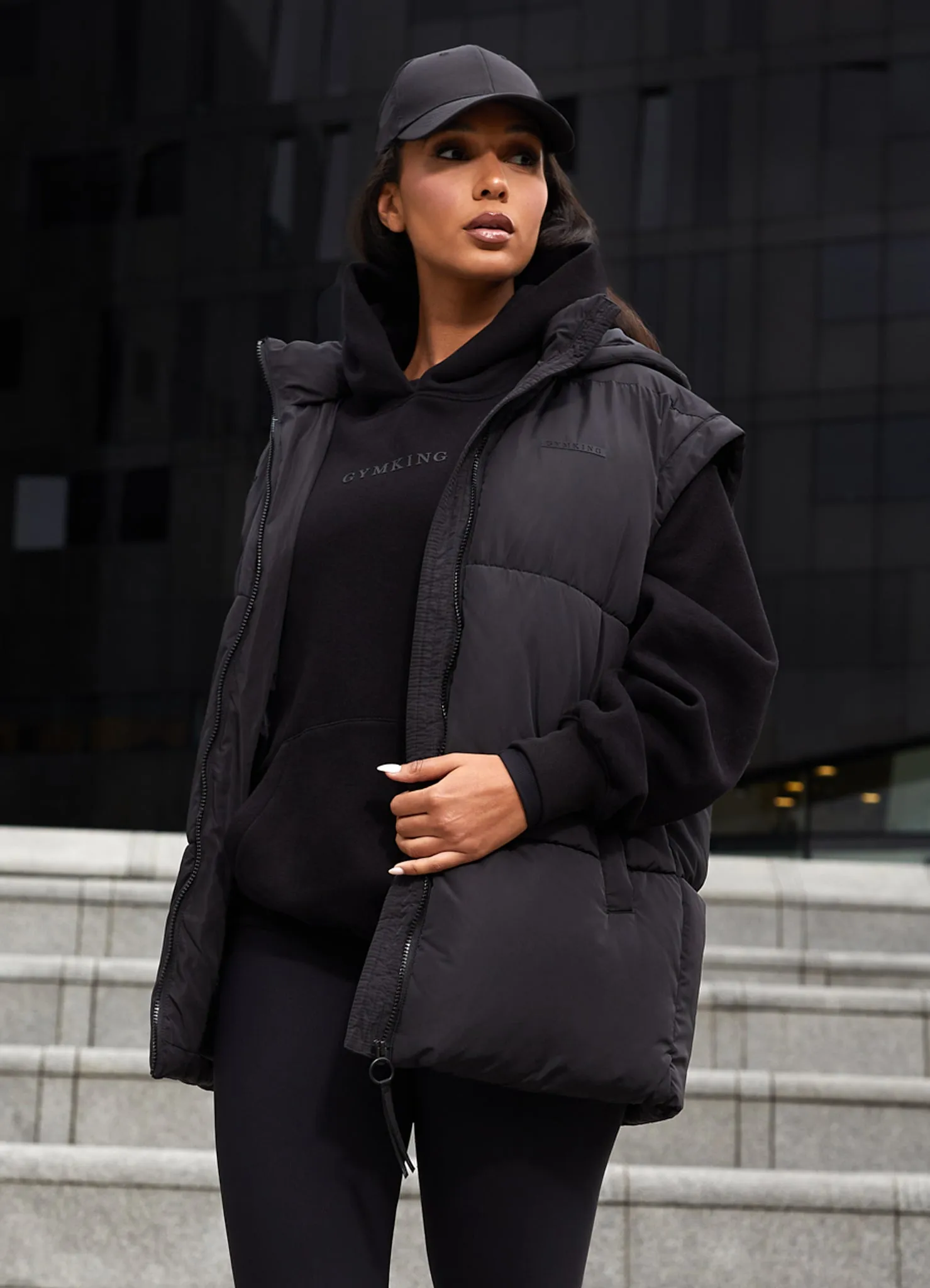 Gym King Align Oversized Gilet - Black