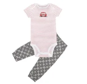 Kaarpas 100% Premium Organic Cotton 2 Piece Car & Wheels Print Bodysuit Onesie & Pant Set White With Red Lines & Grey Pant (KAON1026) (Certified ORGANIC) - 1 Pc (3 To 6 Months)