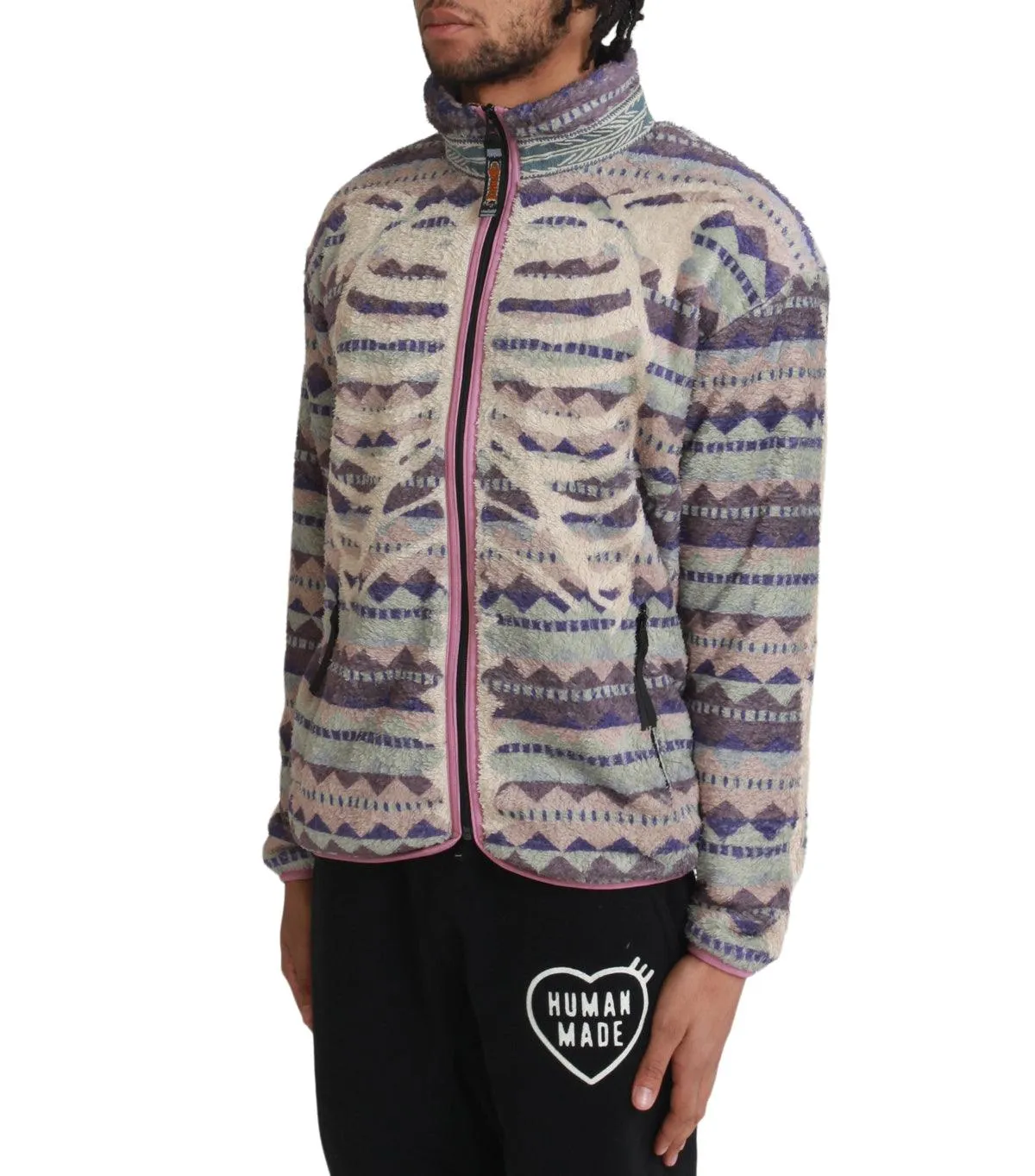 Kapital Ashland Stripe & Bone Fleece Zip Blouson Purple