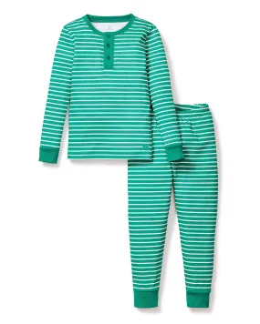 Kid's Pima Snug Fit Pajama Set | Green Stripe