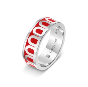 L'Arc de DAVIDOR Ring MM, 18k White Gold with Fraise Lacquered Ceramic