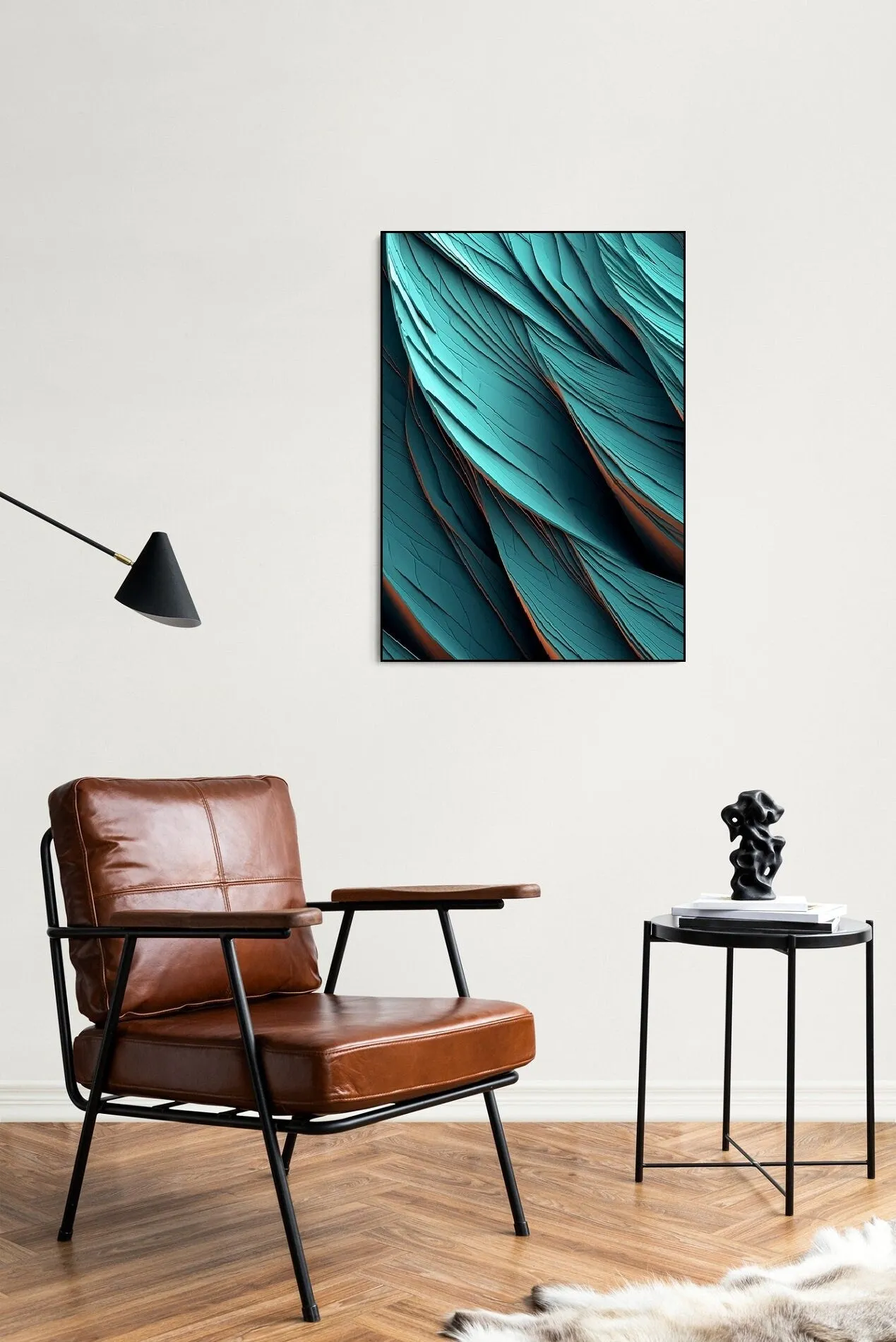 Large abstract canvas print, impression 3d wall art, blue floater frame artwork, conceptual hanging wall decor, framed living room wall art