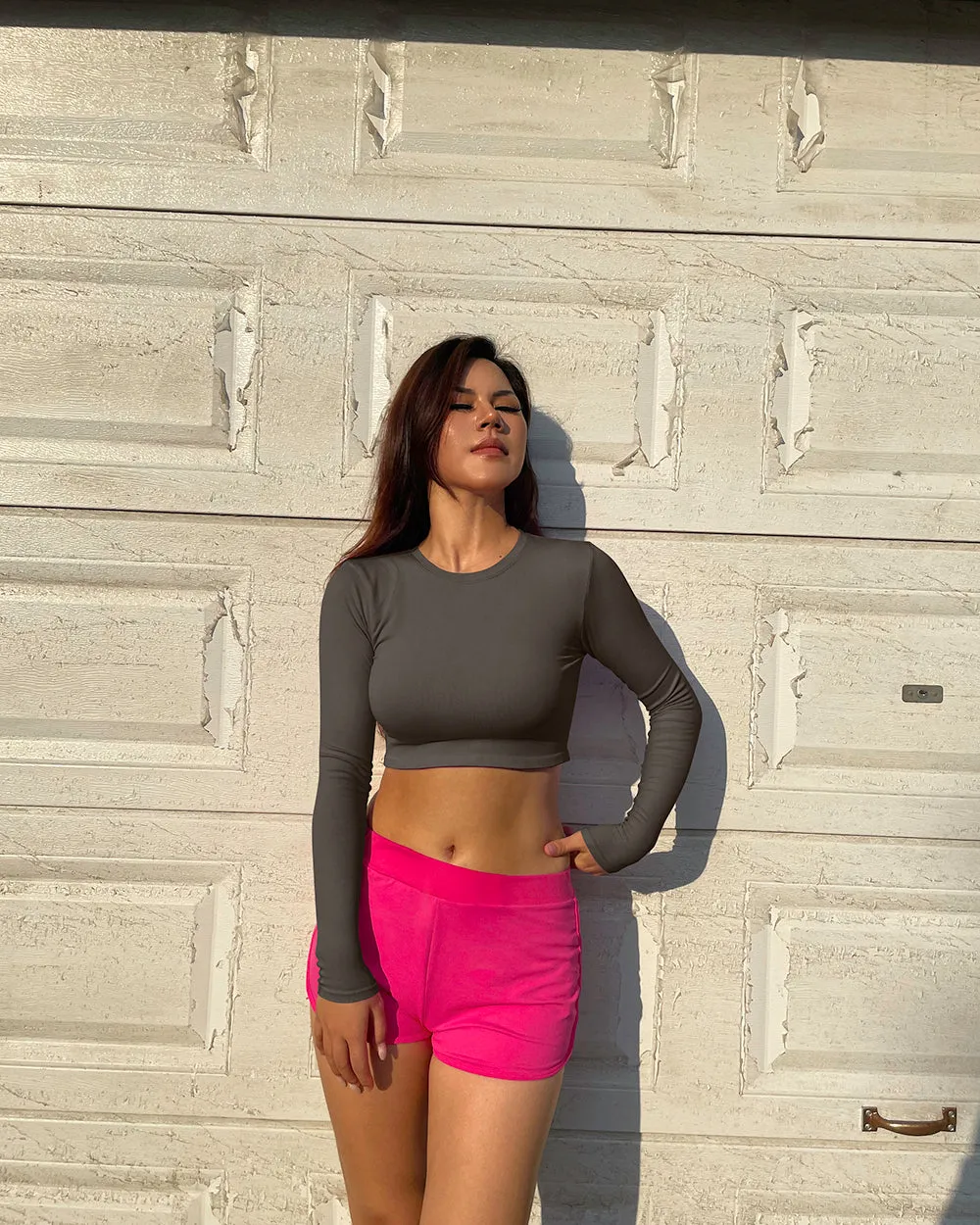 Long Sleeve Crew Neck Shirts Crop Tops