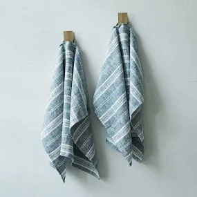 MULTISTRIPE Linen HAND TOWELS INDIGO 18 x 26