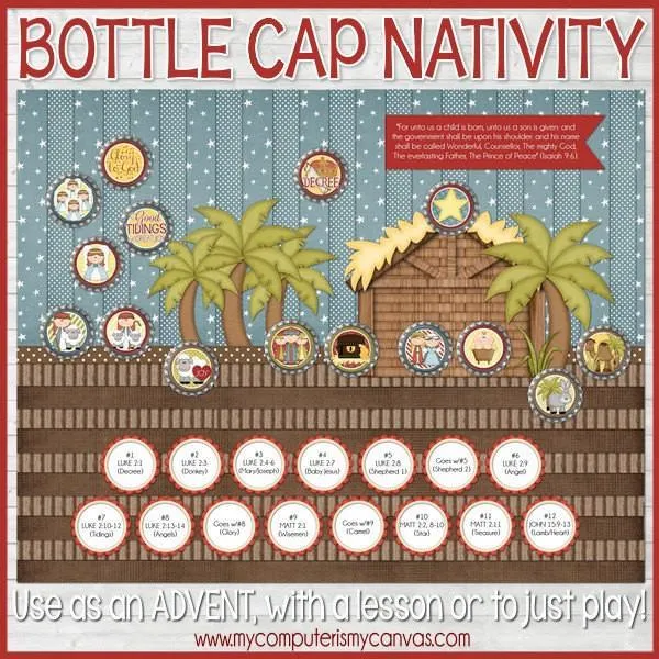 Nativity Bottle Cap Images {Scripture Advent} PRINTABLE