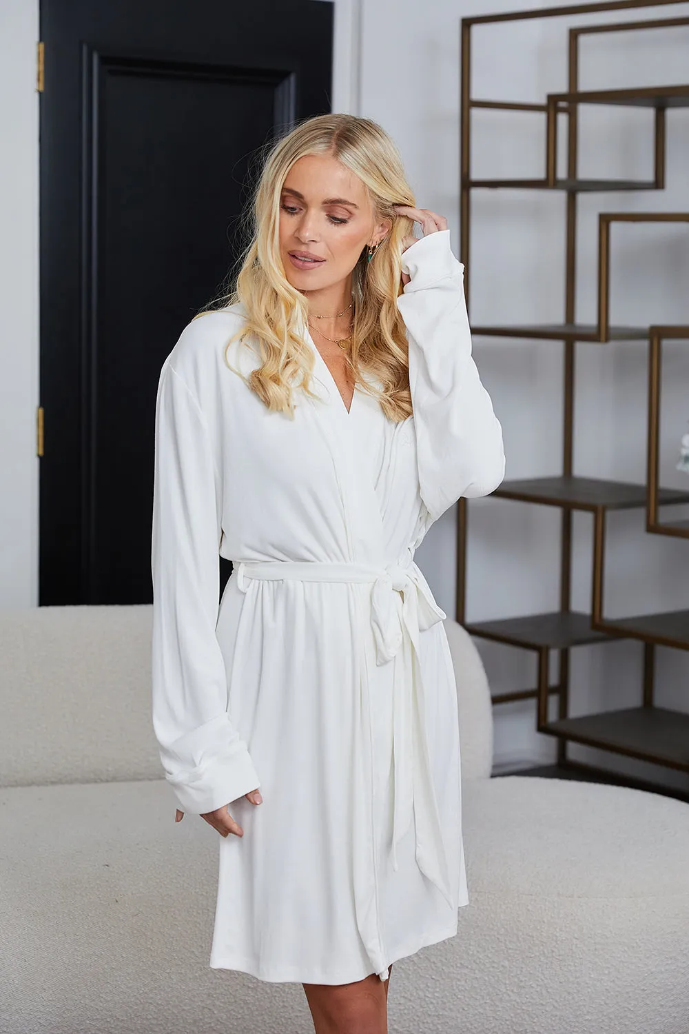 Personalised Ribbed Short Robe - Ivory