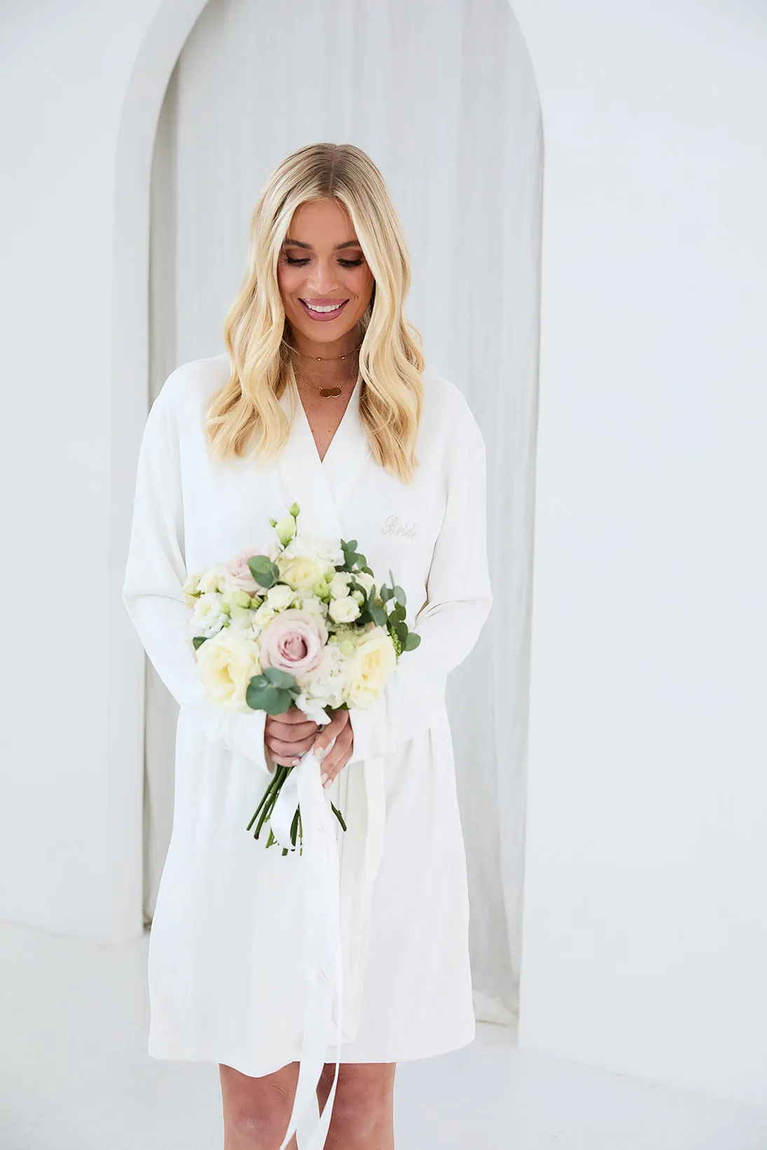 Personalised Ribbed Short Robe - Ivory