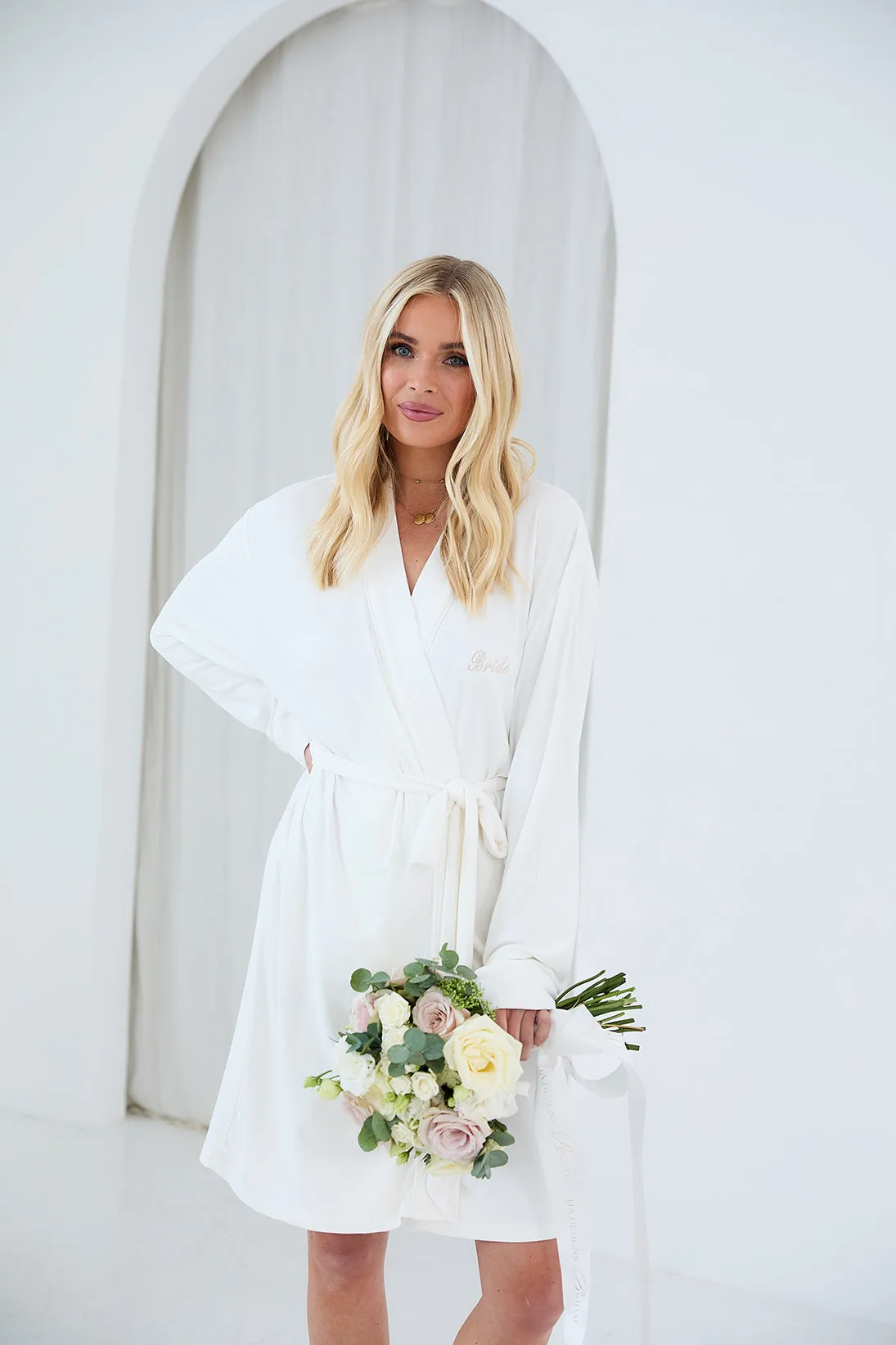 Personalised Ribbed Short Robe - Ivory