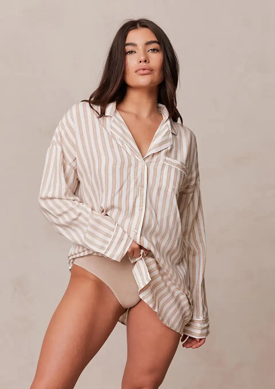 Pinstripe Pyjama Briefs - Mink