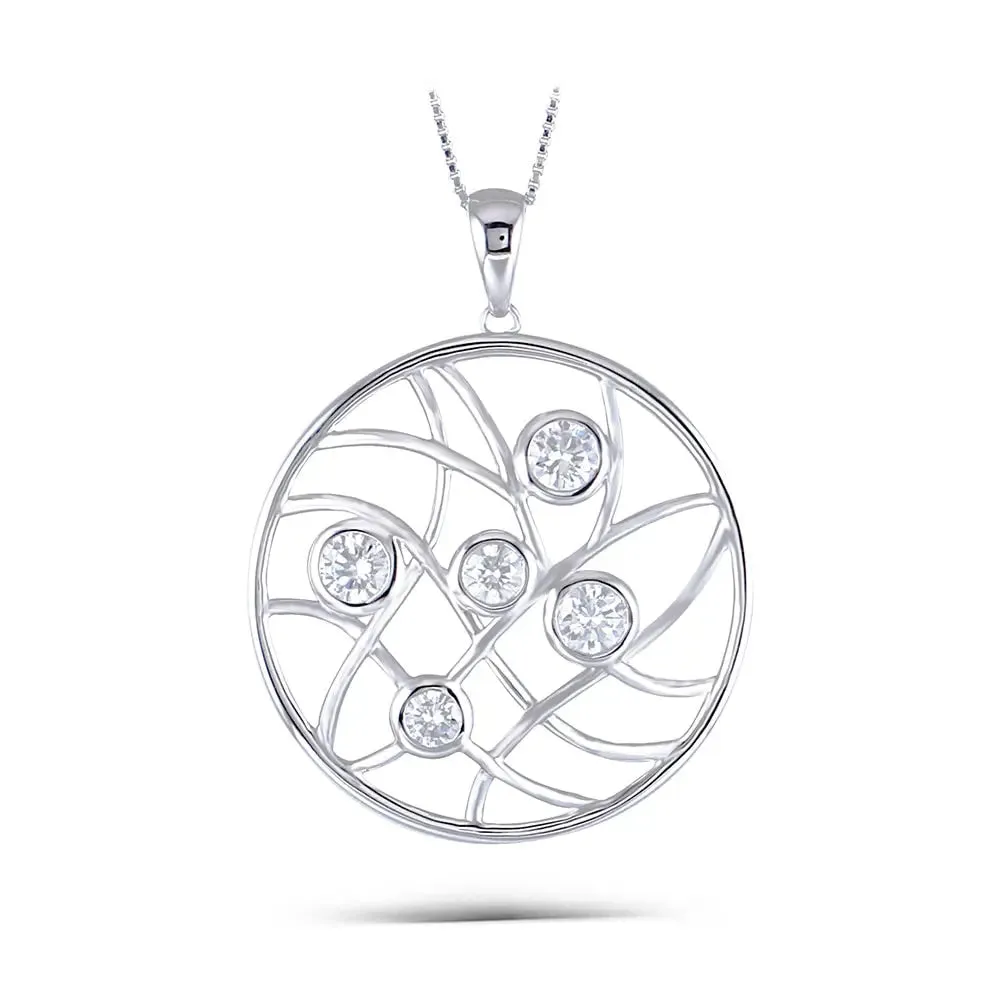 Platinum Plated Silver Circle 5 Stone Moissanite Necklace