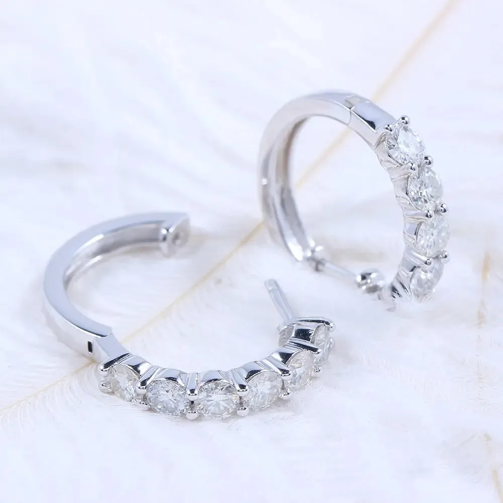 Platinum Plated Silver Hoop Moissanite Earrings 2.4ctw