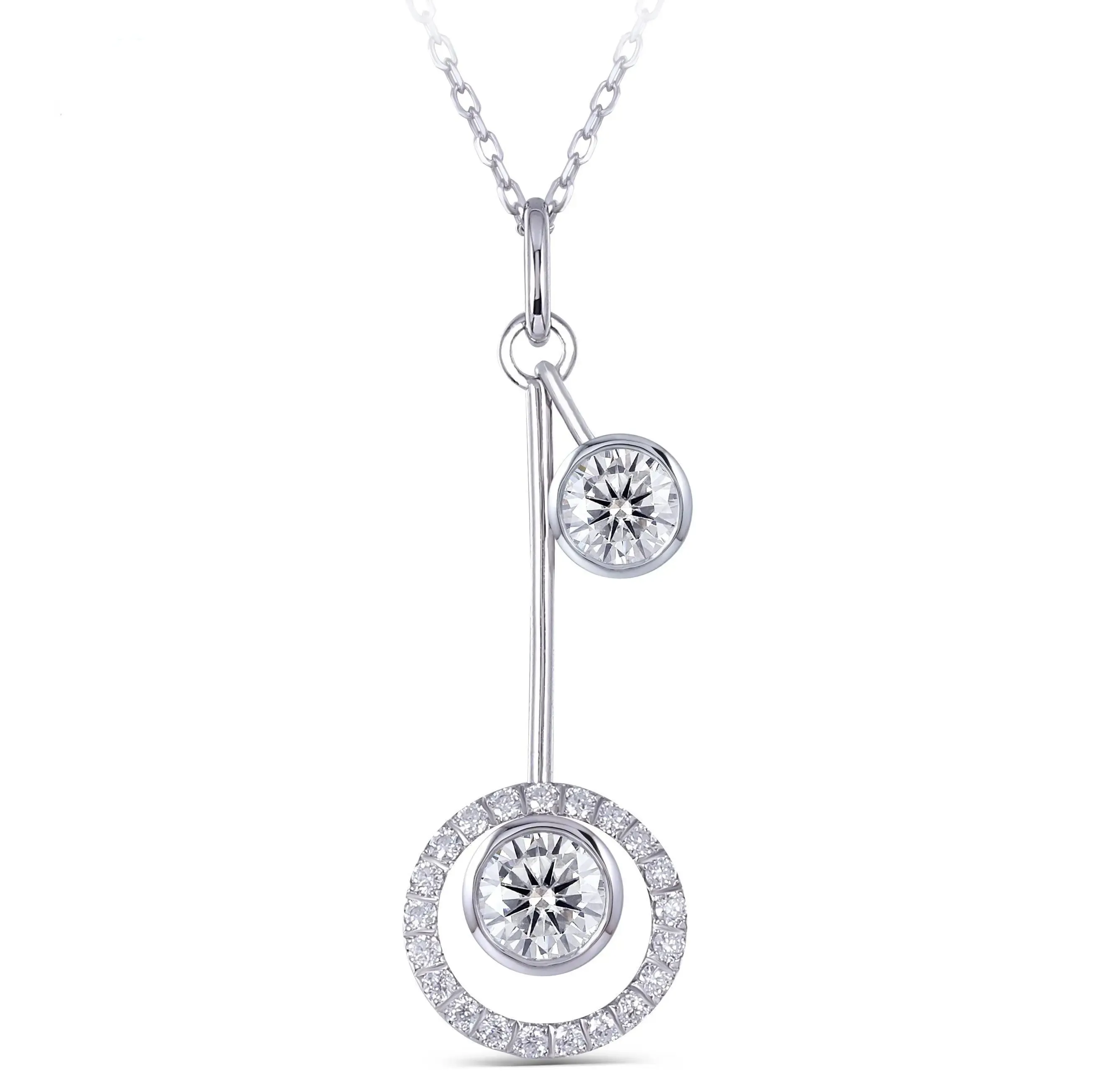 Platinum Plated Silver Moissanite Necklace 1ct Main Stone 0.5ct Secondary Stone