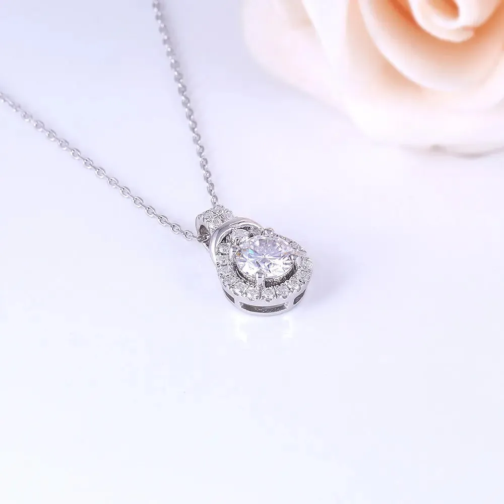 Platinum Plated Silver Moissanite Necklace / Pendant 1.19ct