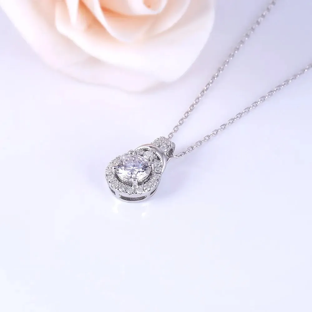 Platinum Plated Silver Moissanite Necklace / Pendant 1.19ct