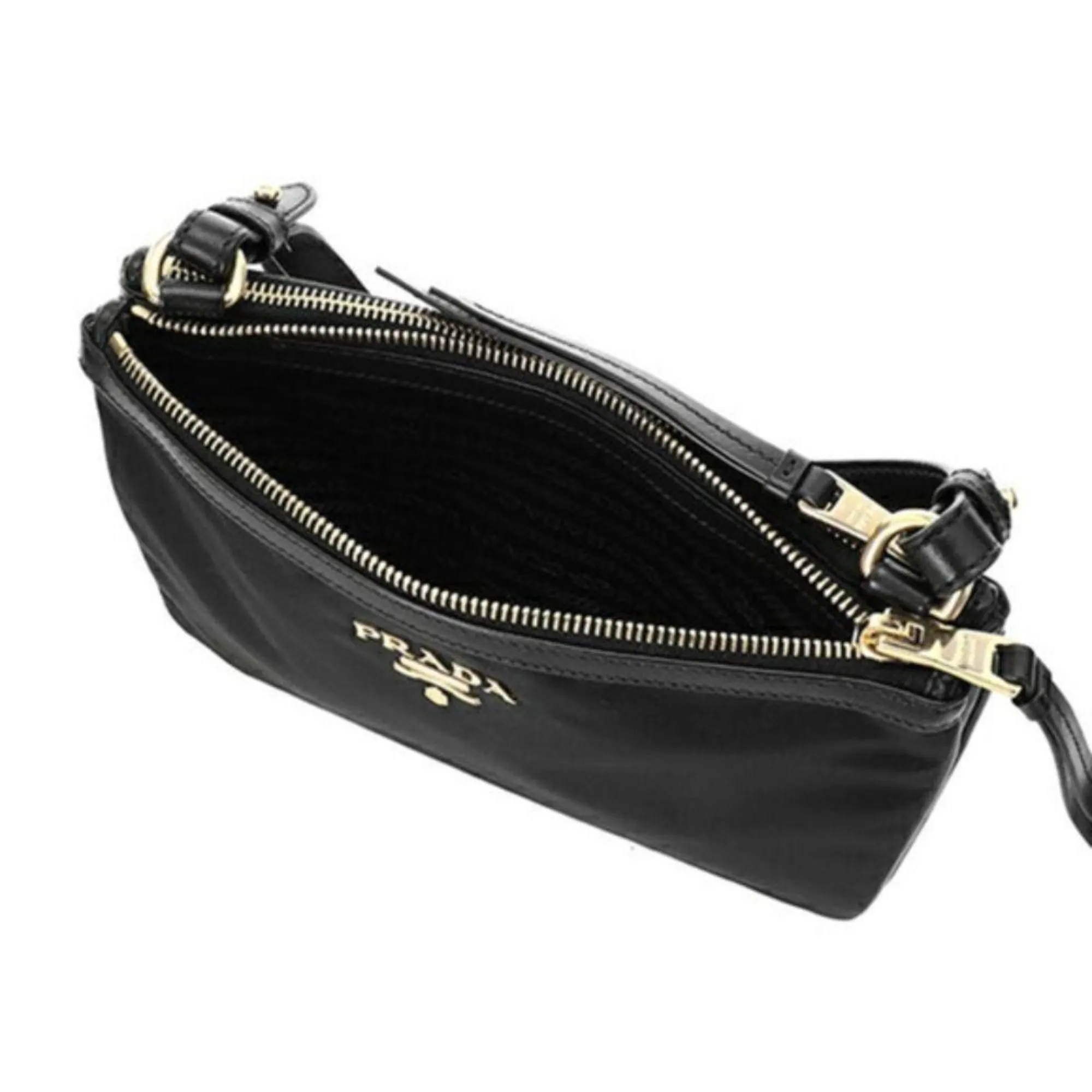 Prada Logo Tessuto Nylon Soft Calf Trim Black Cross Body Bag