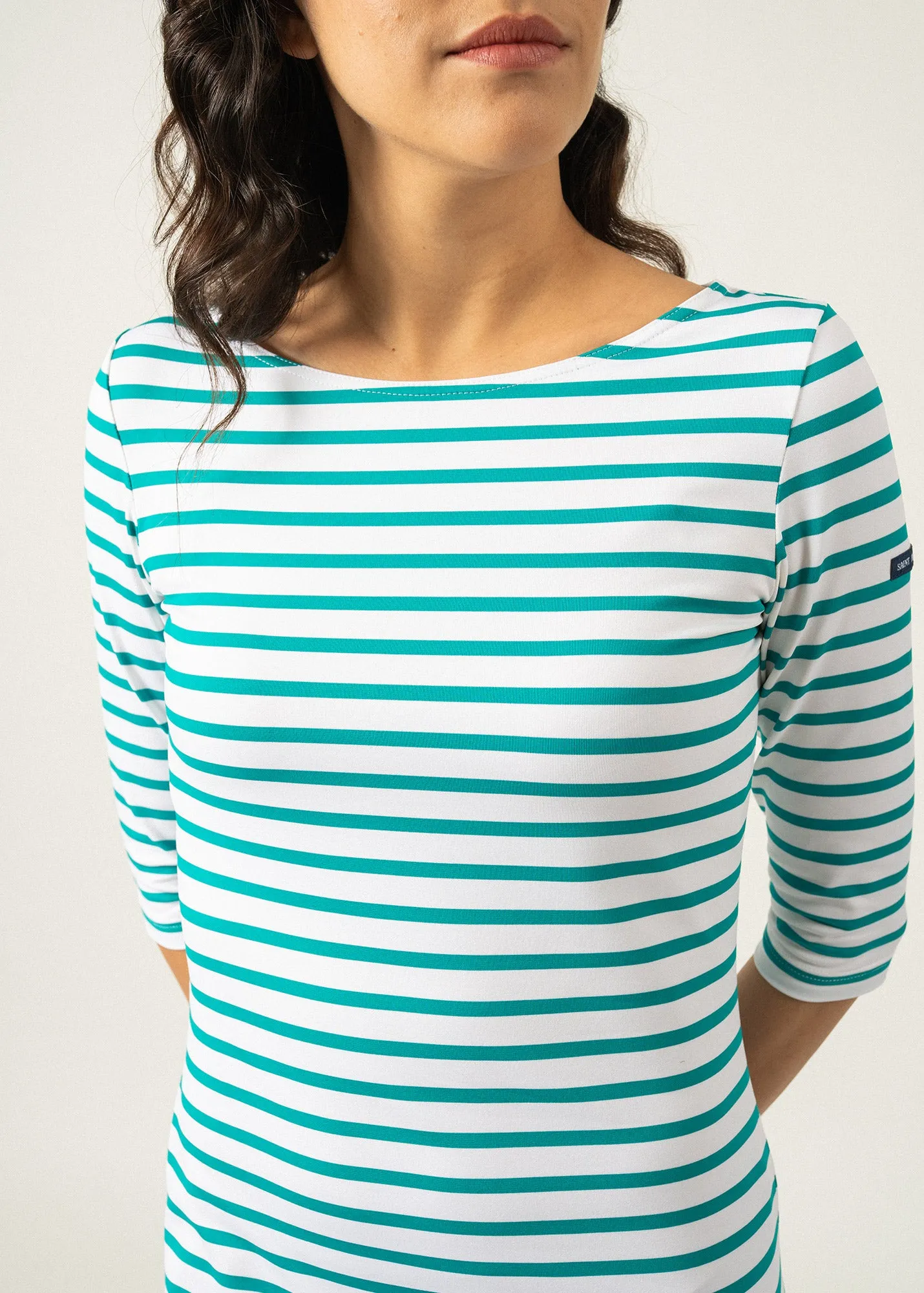 Propriano anti-UV striped dress - with 3/4 length sleeves (NEIGE/ABSINTHE)