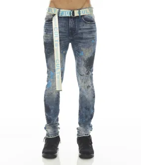 PUNK SUPER SKINNY STRETCH w/BABY BLUE BELT IN ABSTRACT