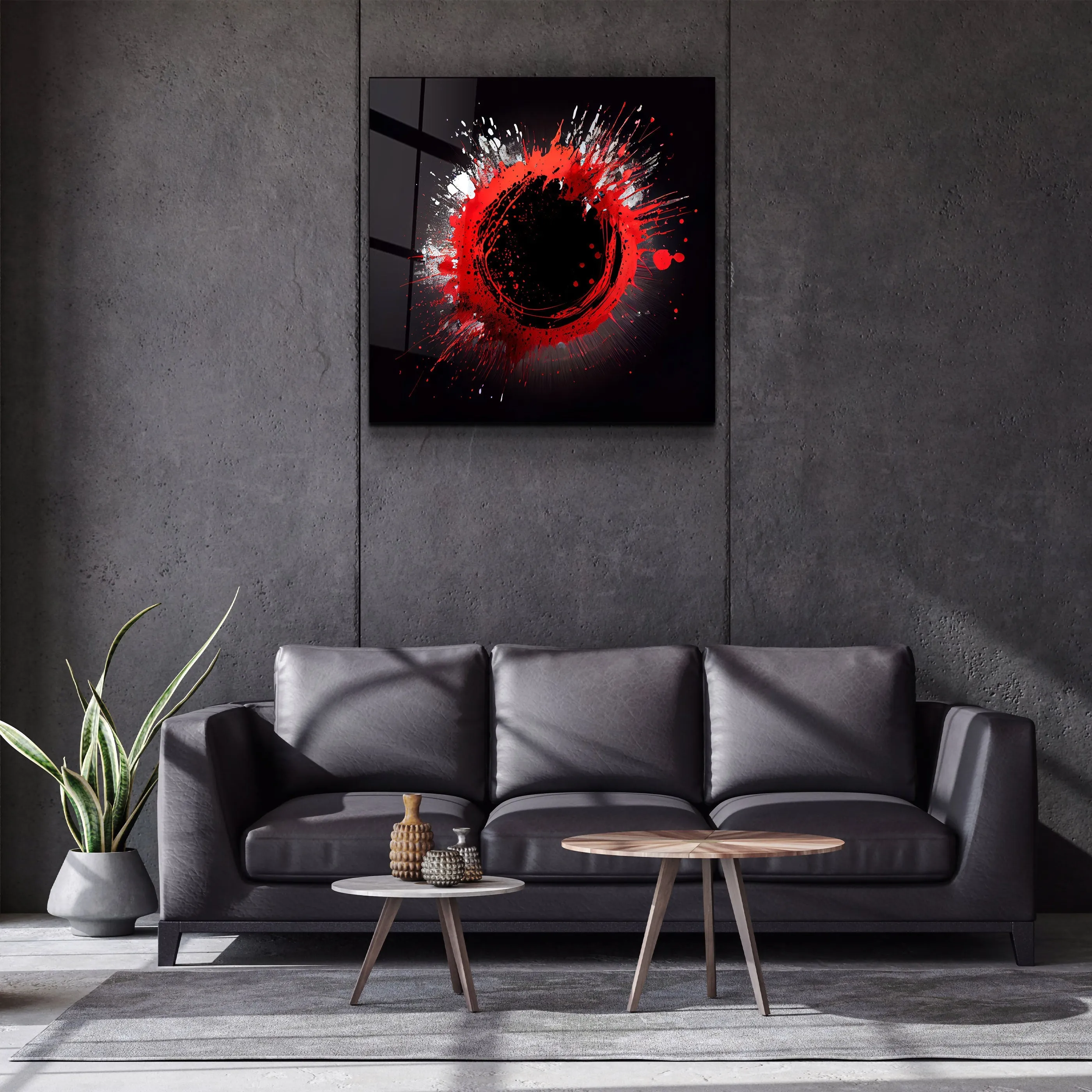 ."Paint Splash Ring-Red". Designer's Collection Glass Wall Art