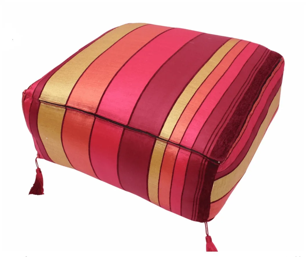 Sabra / Cactus Silk Pouf - Red Tones - Square