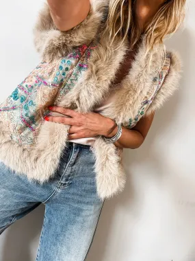 Sequined Faux Fur Gilet