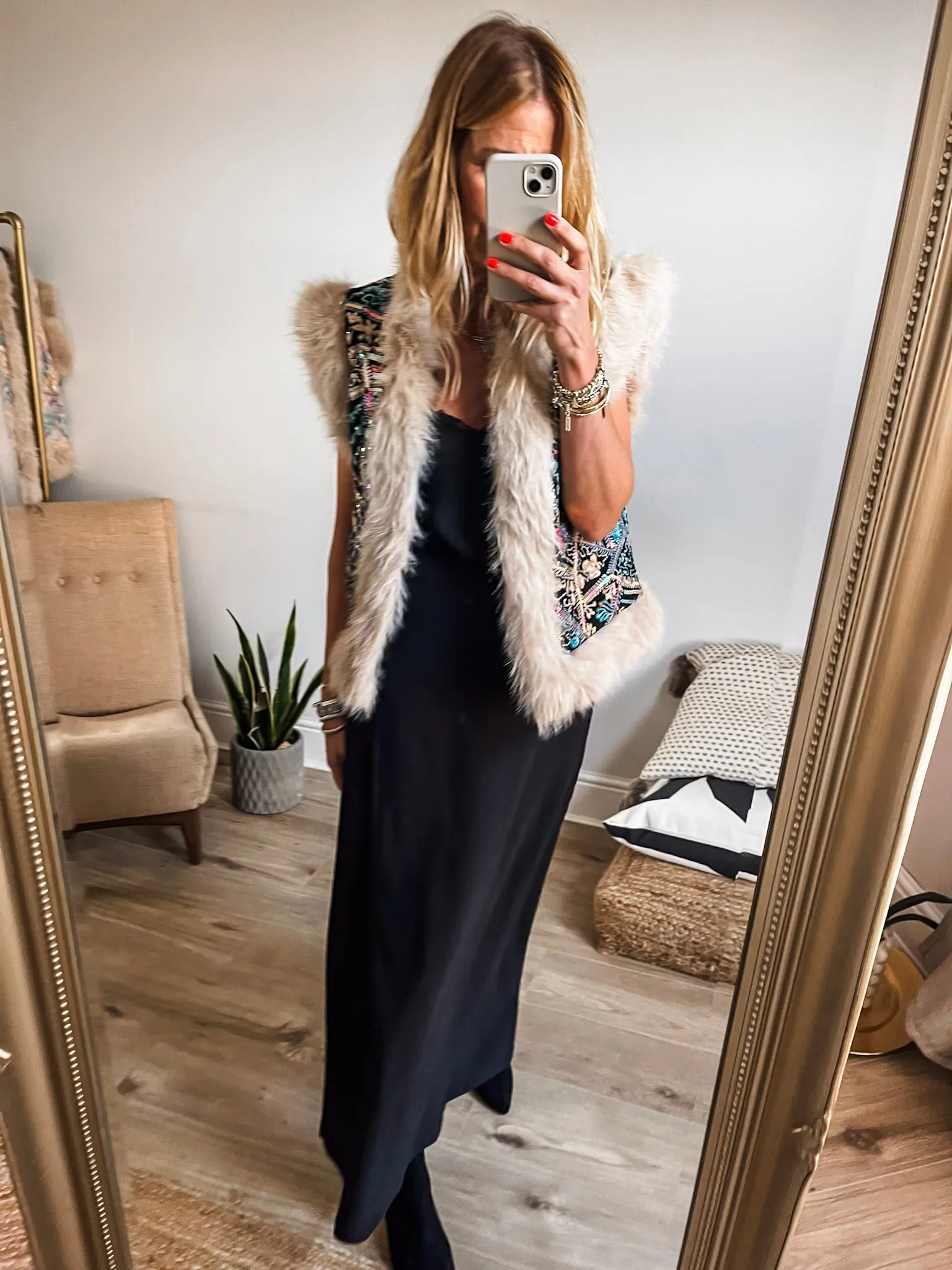 Sequined Faux Fur Gilet