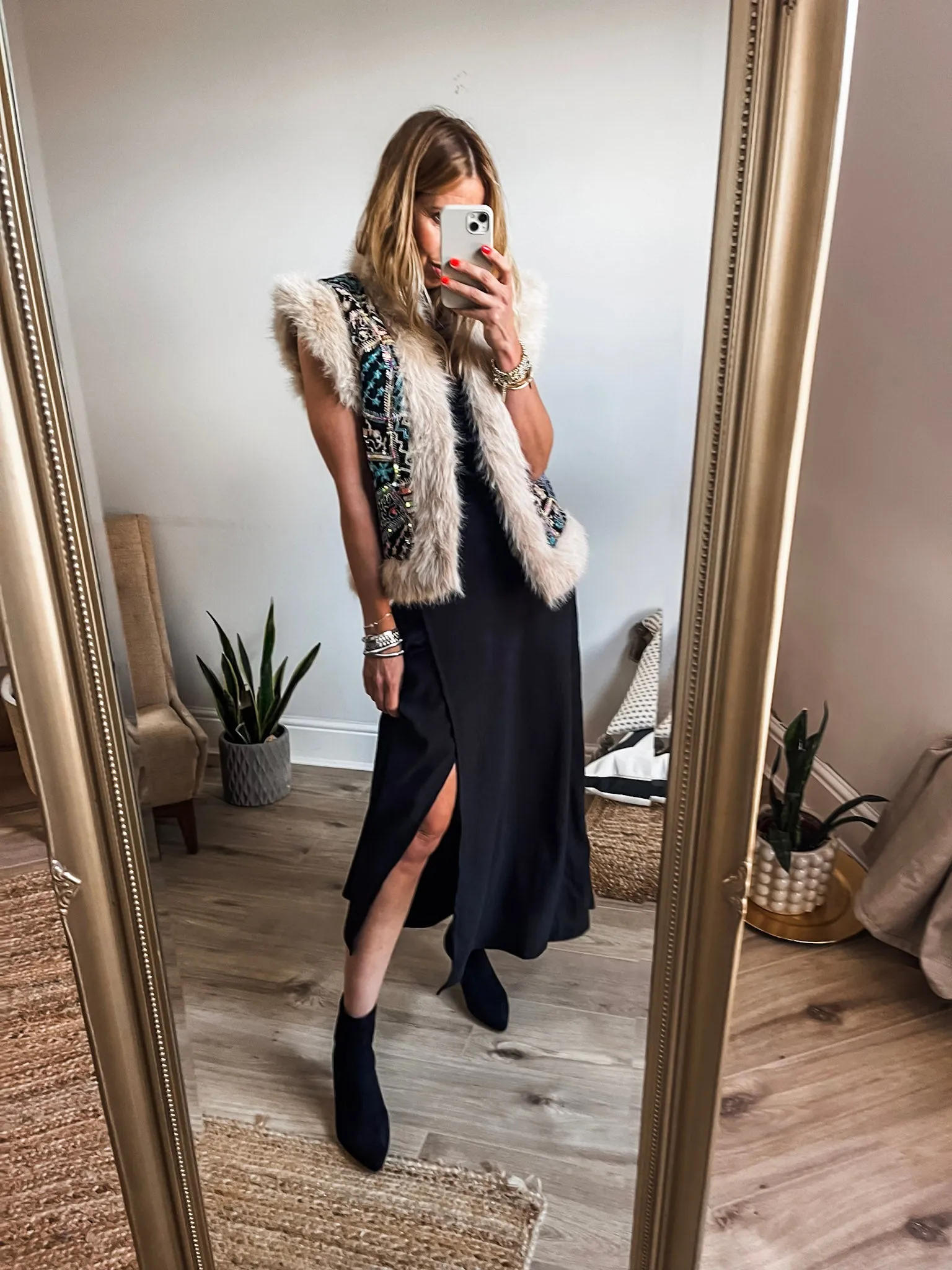 Sequined Faux Fur Gilet